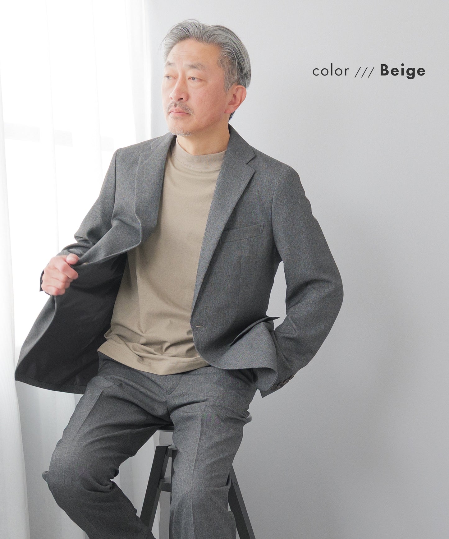 [AWC] ジャケット専用 メランジ調 モックネックドレスTシャツ -長袖