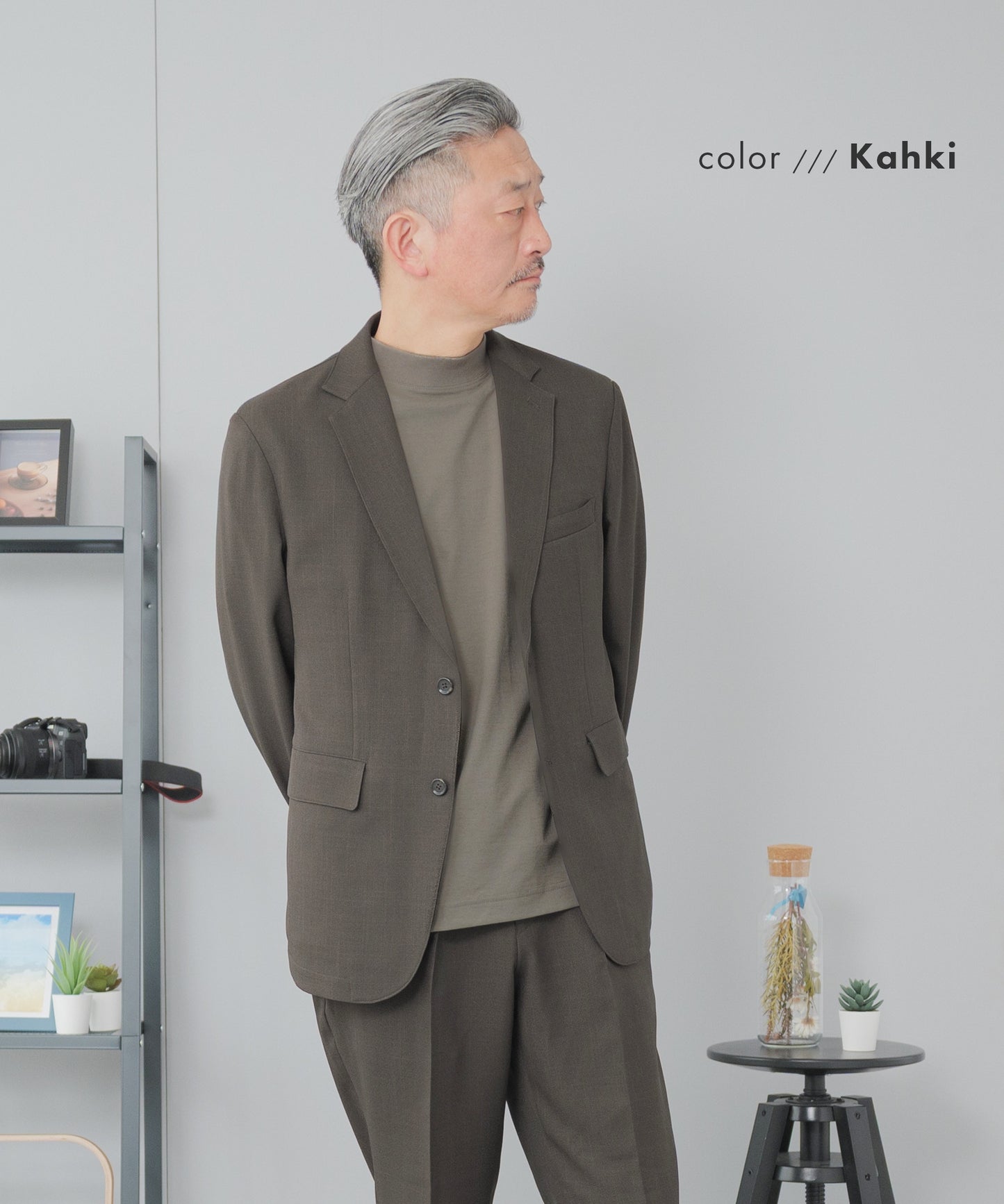 [AWC] ジャケット専用 メランジ調 モックネックドレスTシャツ -長袖