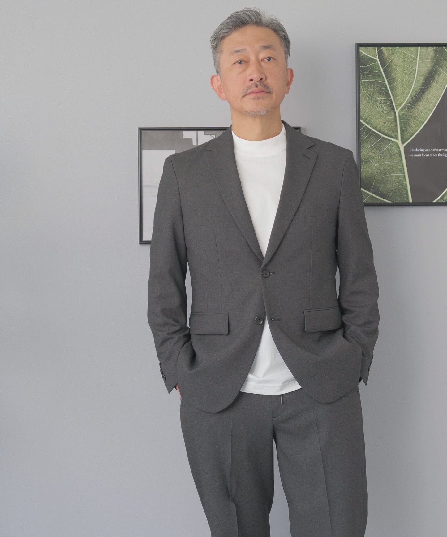 [AWC] ジャケット専用 メランジ調 モックネックドレスTシャツ -長袖