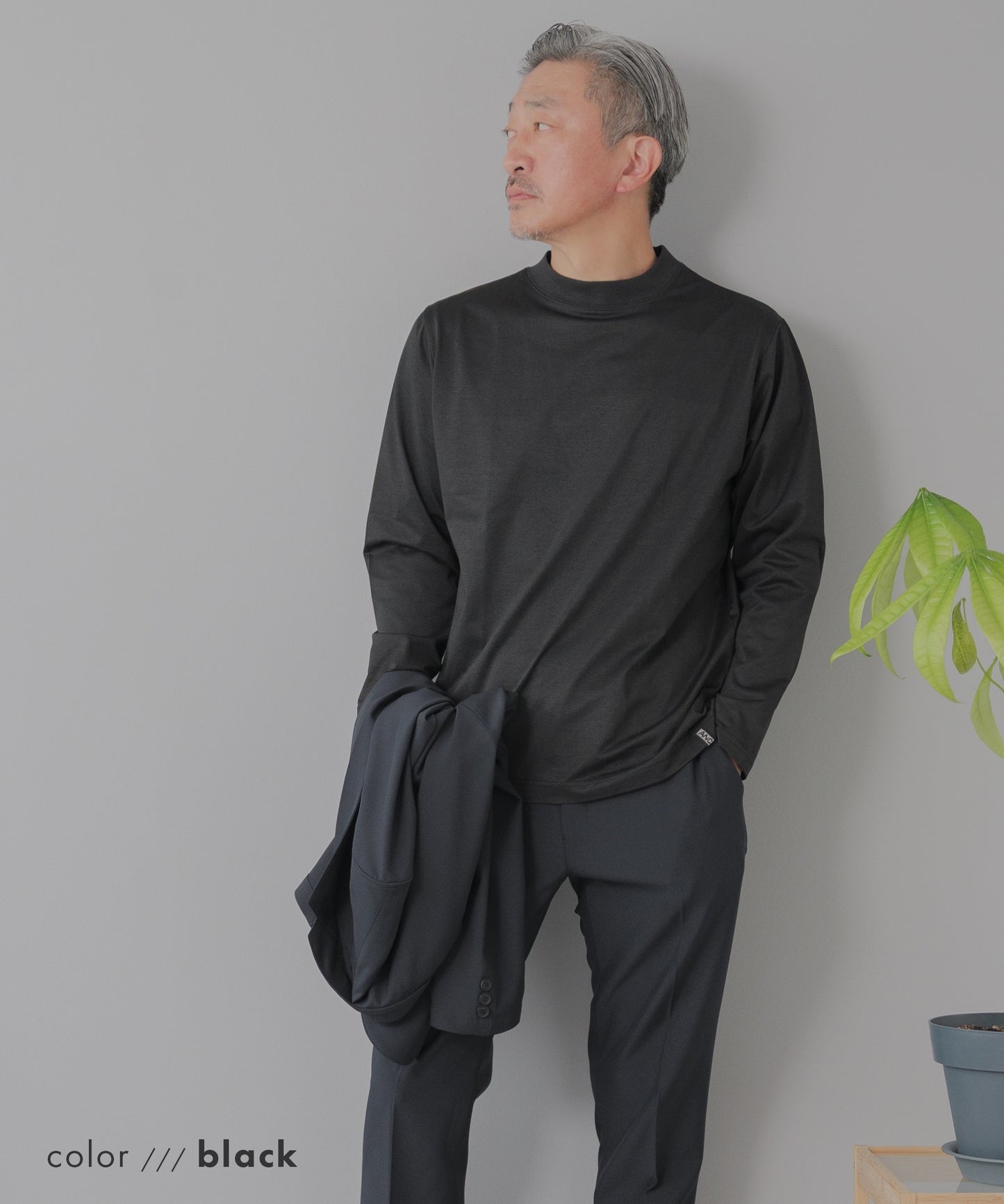 [AWC] ジャケット専用 メランジ調 モックネックドレスTシャツ -長袖