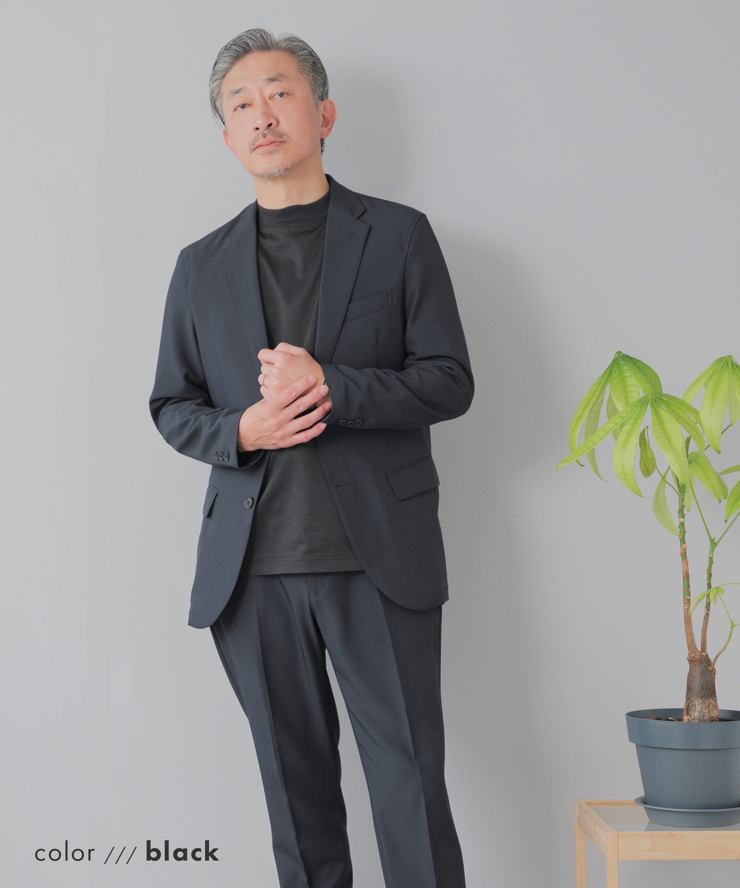 [AWC] ジャケット専用 メランジ調 モックネックドレスTシャツ -長袖