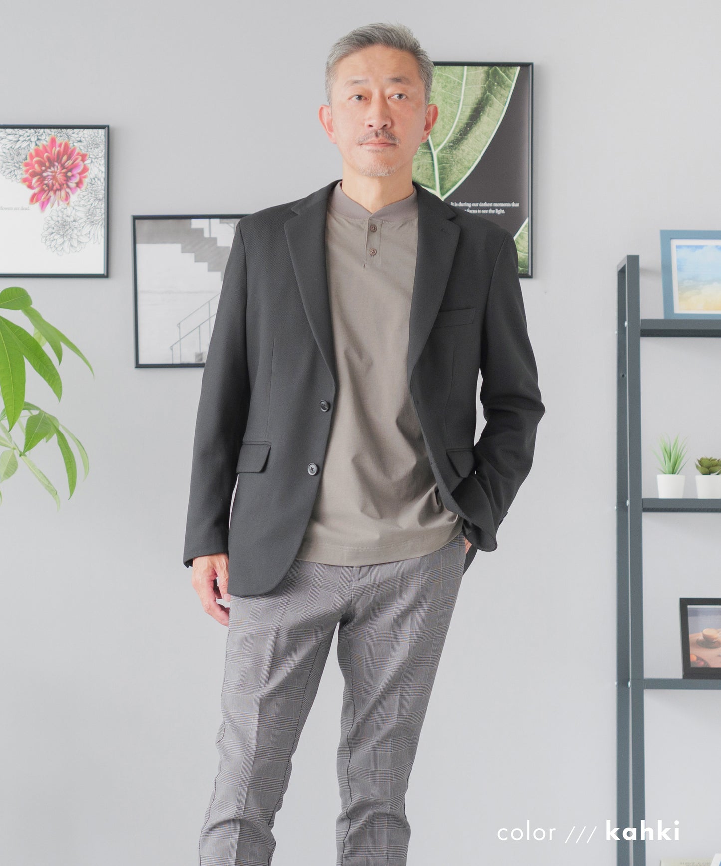 [AWC] ジャケット専用 メランジ調 ヘンリーネックドレスTシャツ -長袖