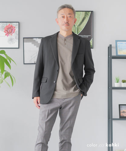 [AWC] ジャケット専用 メランジ調 ヘンリーネックドレスTシャツ -長袖