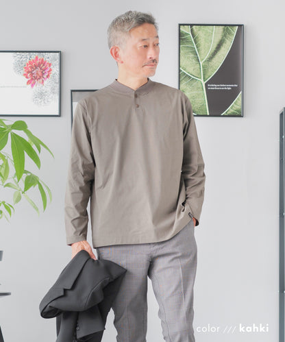 [AWC] ジャケット専用 メランジ調 ヘンリーネックドレスTシャツ -長袖
