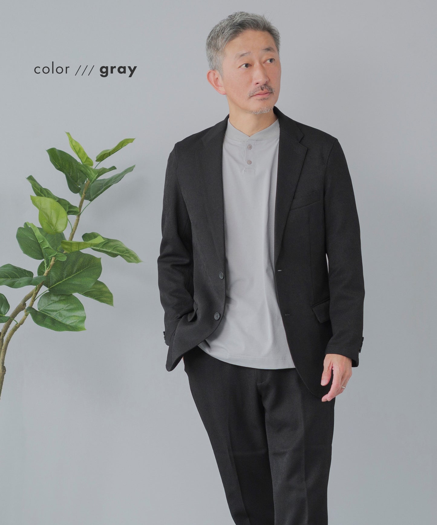 [AWC] ジャケット専用 メランジ調 ヘンリーネックドレスTシャツ -長袖