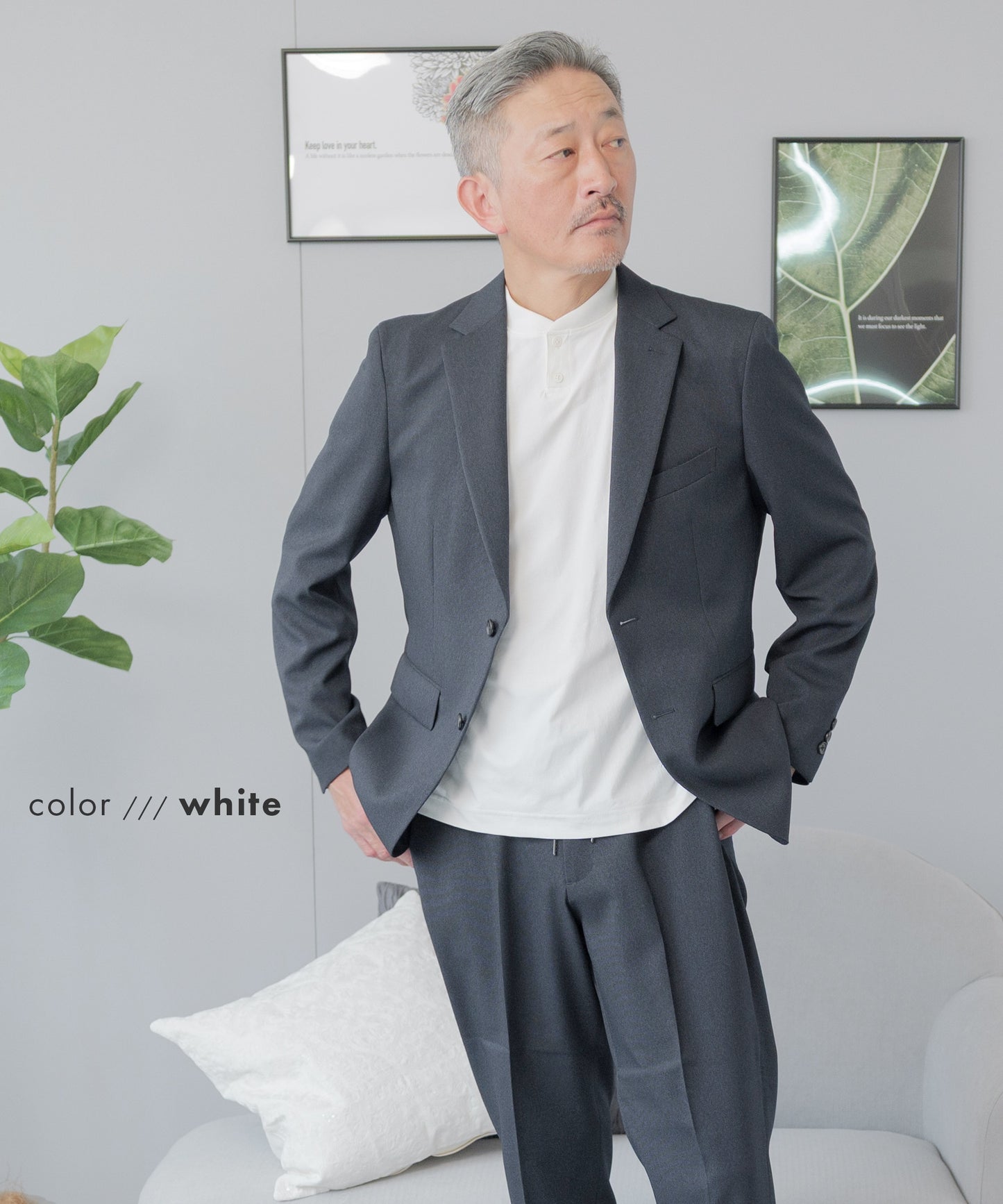 [AWC] ジャケット専用 メランジ調 ヘンリーネックドレスTシャツ -長袖