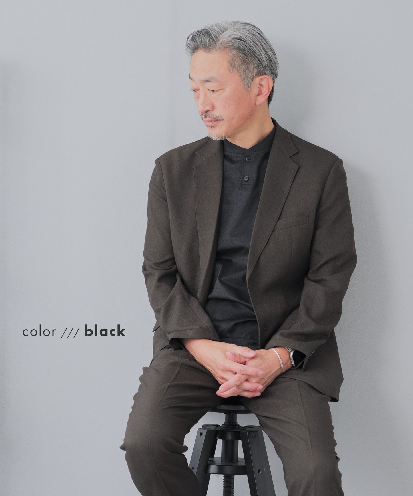 [AWC] ジャケット専用 メランジ調 ヘンリーネックドレスTシャツ -長袖