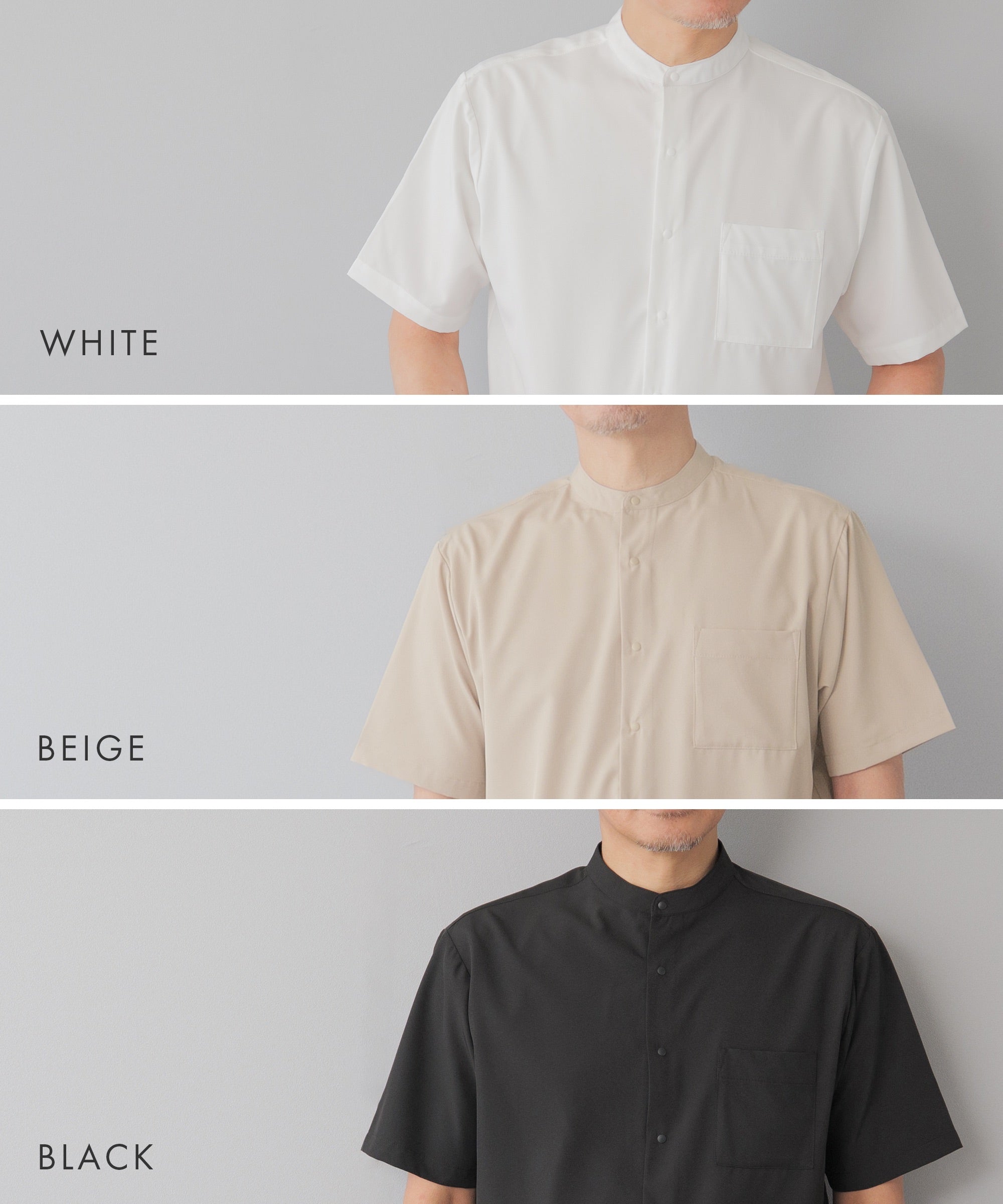 AWC] スナップボタン 半袖バンドカラーシャツ - AWC | active worker