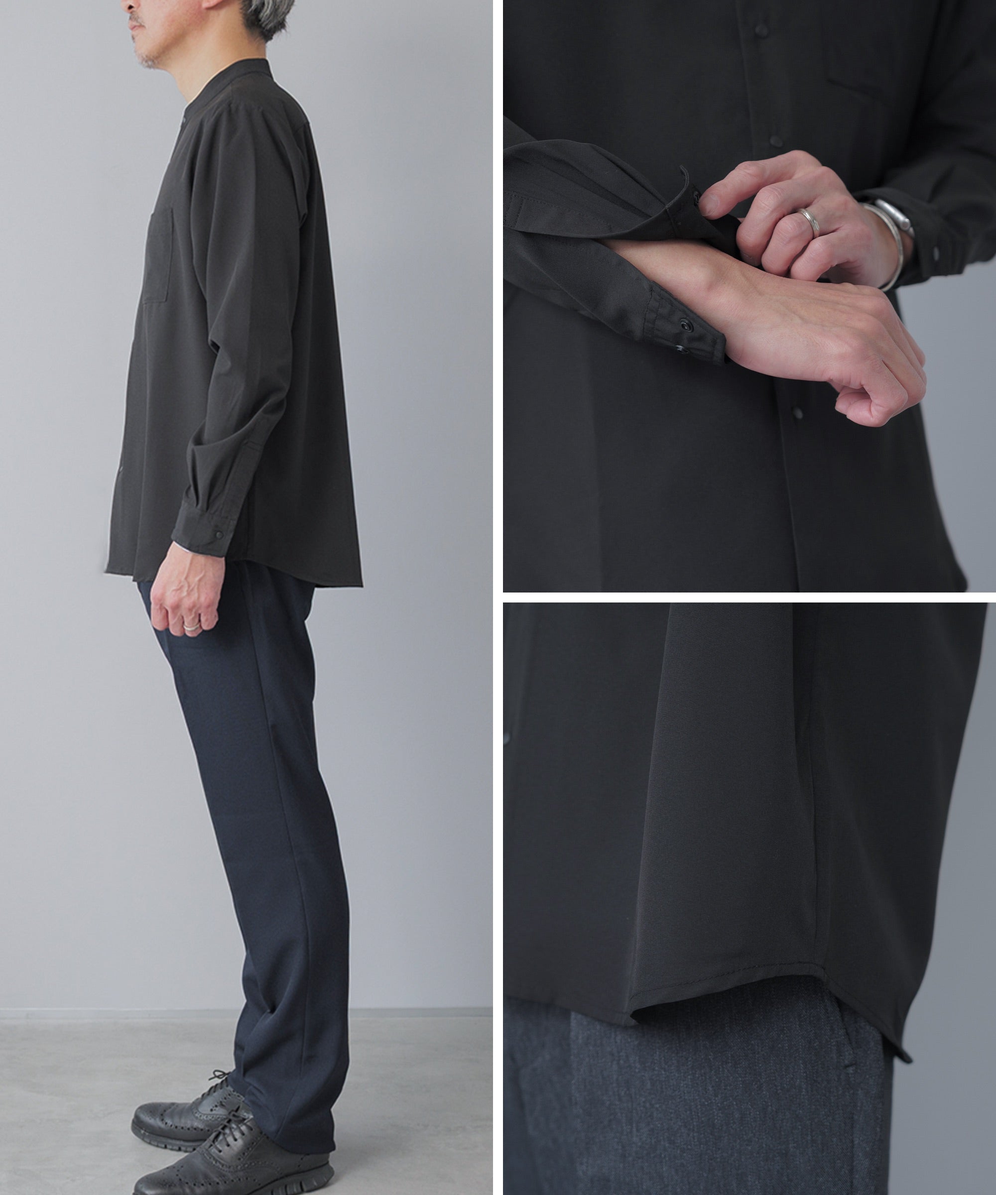 AWC] スナップボタン バンドカラーシャツ - AWC | active worker