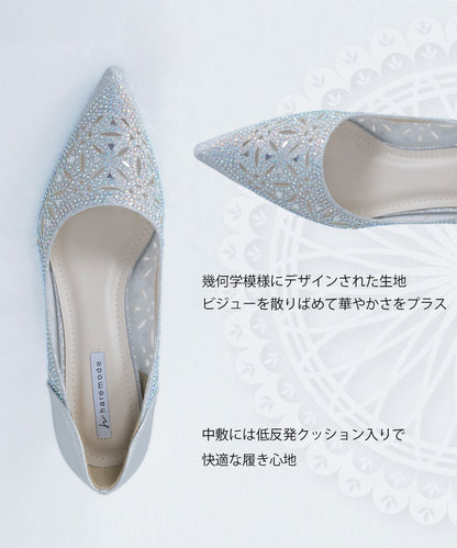 グリッターパンプス ビジューパンプス おしゃれな幾何学柄デザイン。