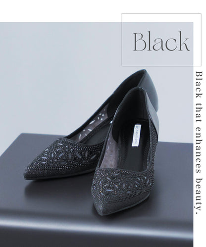 グリッターパンプス ビジューパンプス おしゃれな幾何学柄デザイン。