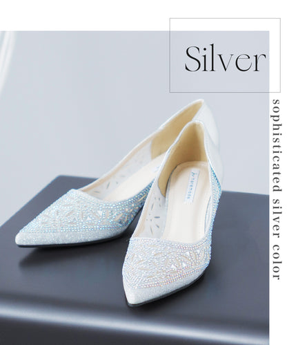 グリッターパンプス ビジューパンプス おしゃれな幾何学柄デザイン。