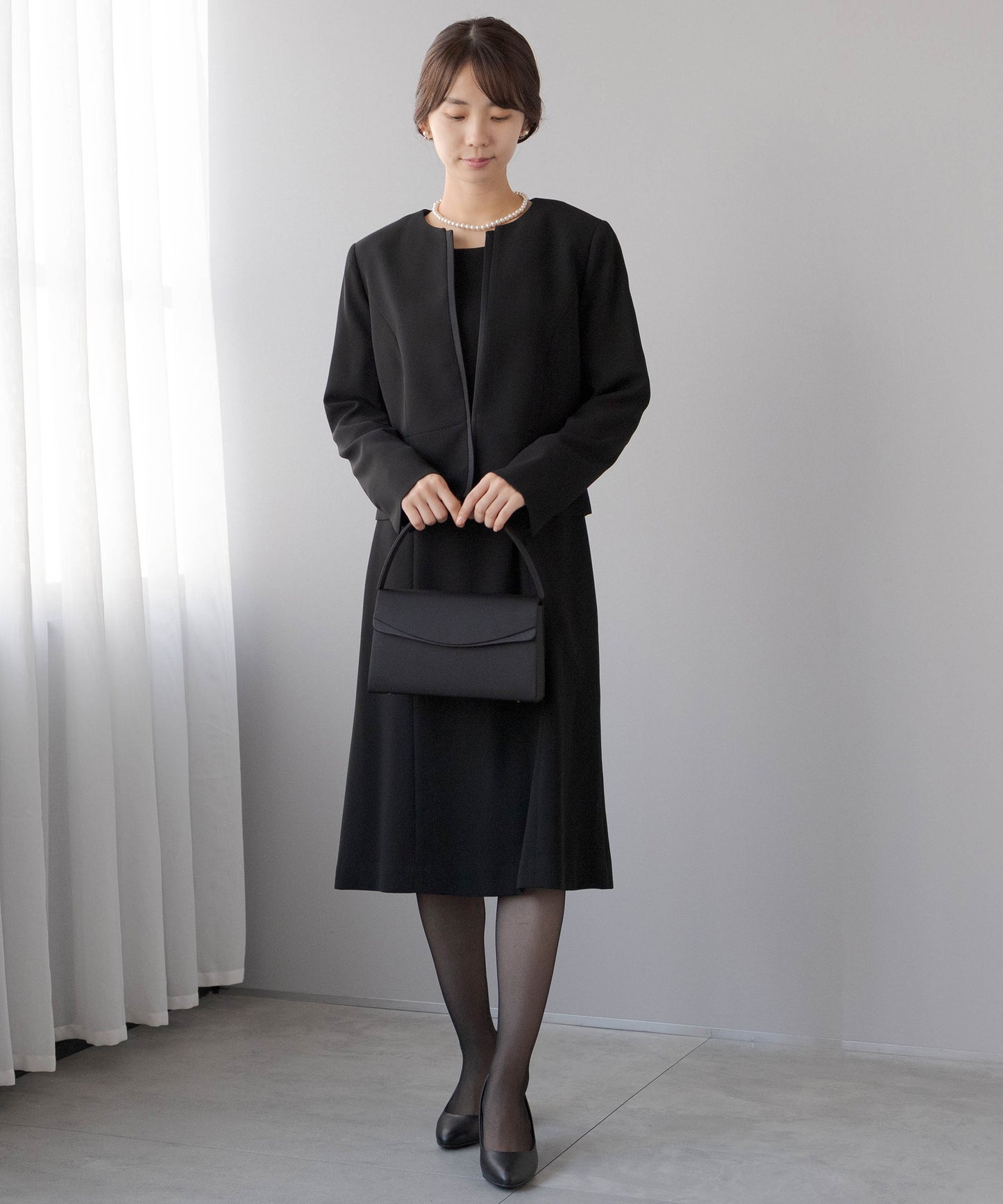 ノーカラー ブラックフォーマル アンサンブル (ウォッシャブル)