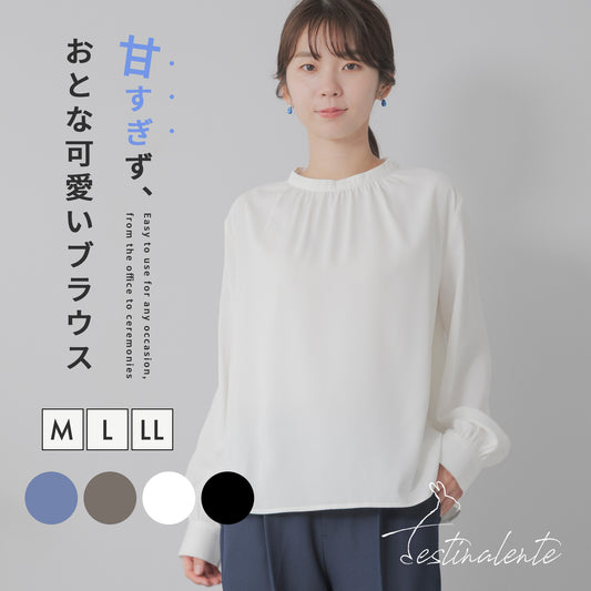 [Festinalente] マットサテンスタンドブラウス