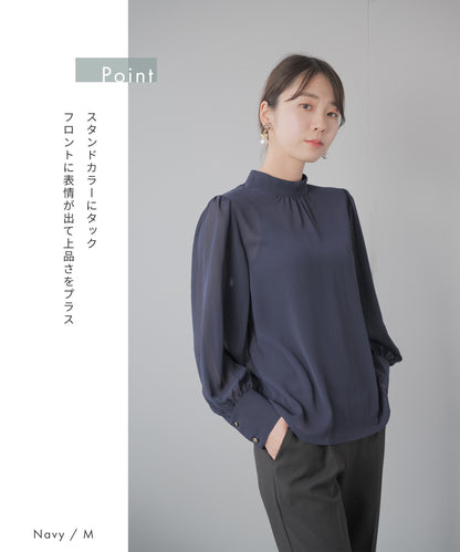 [Festinalente] ボリューム袖 バンドカラー 楊柳ブラウス