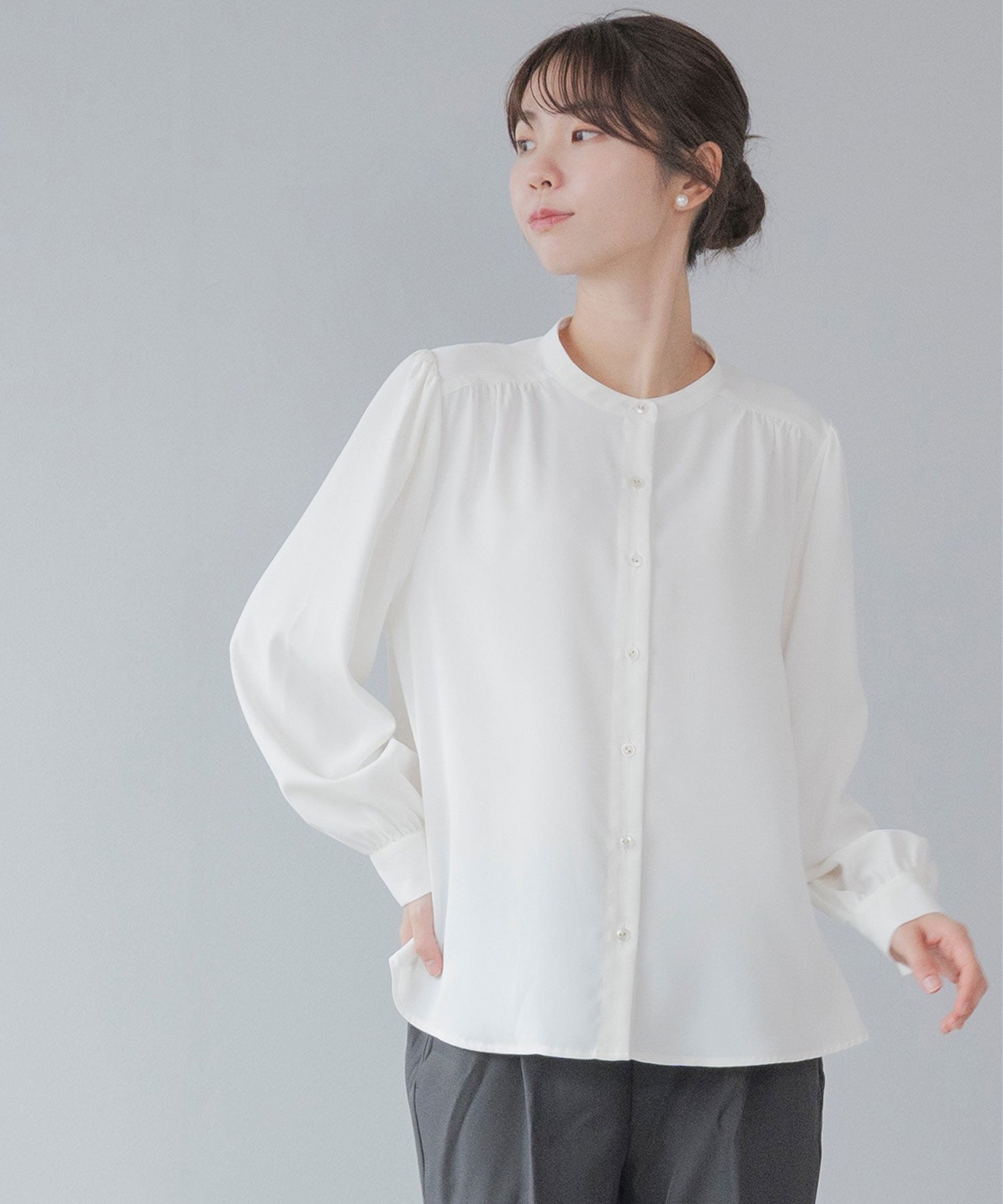 festinalente]マットサテン フルオープンブラウス - AWC | active