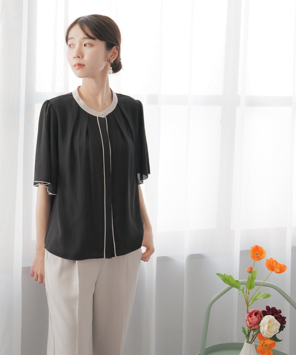 配色バンドカラー ブラウス