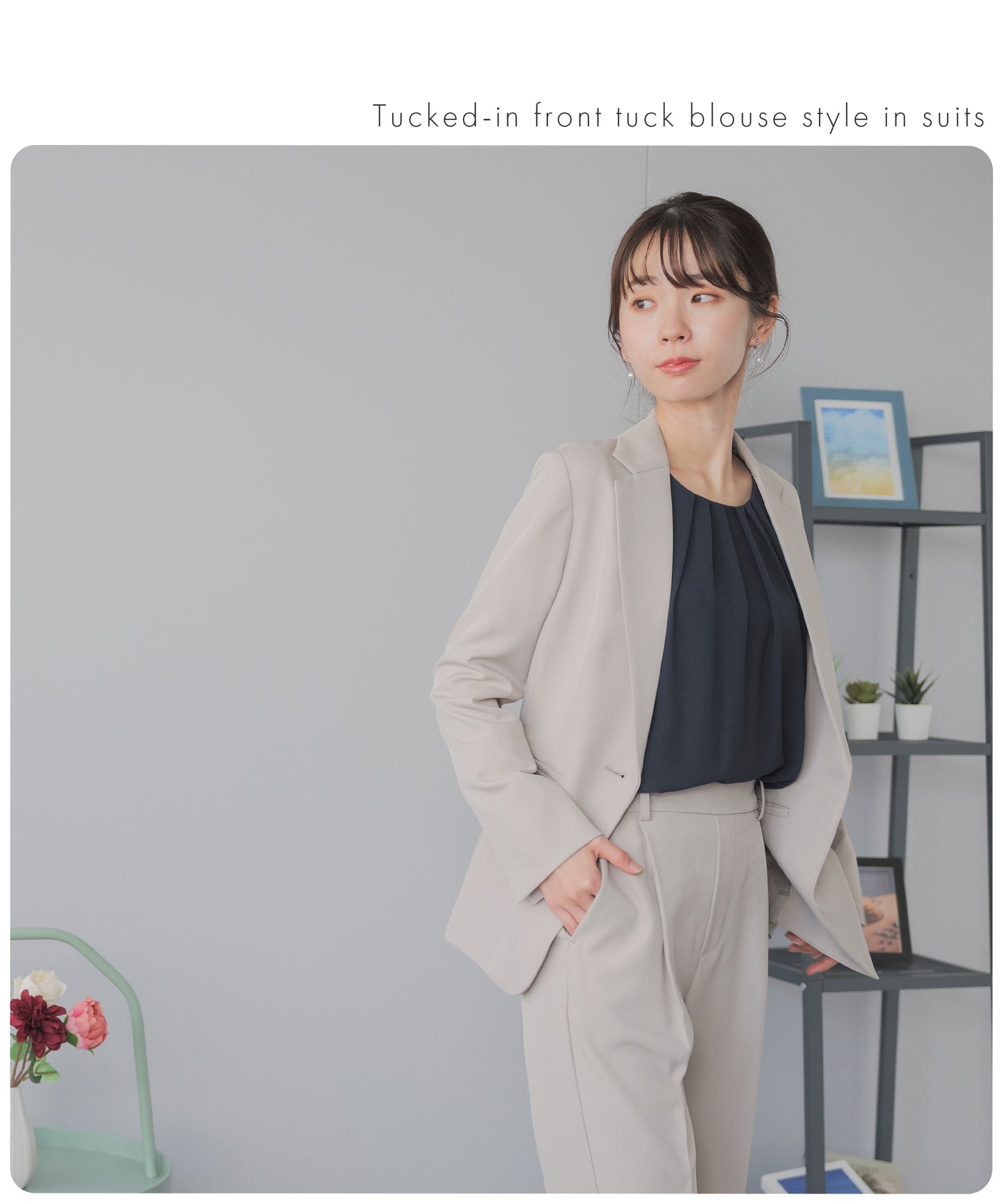 [Festinalente] 裏起毛 長袖 タックブラウス