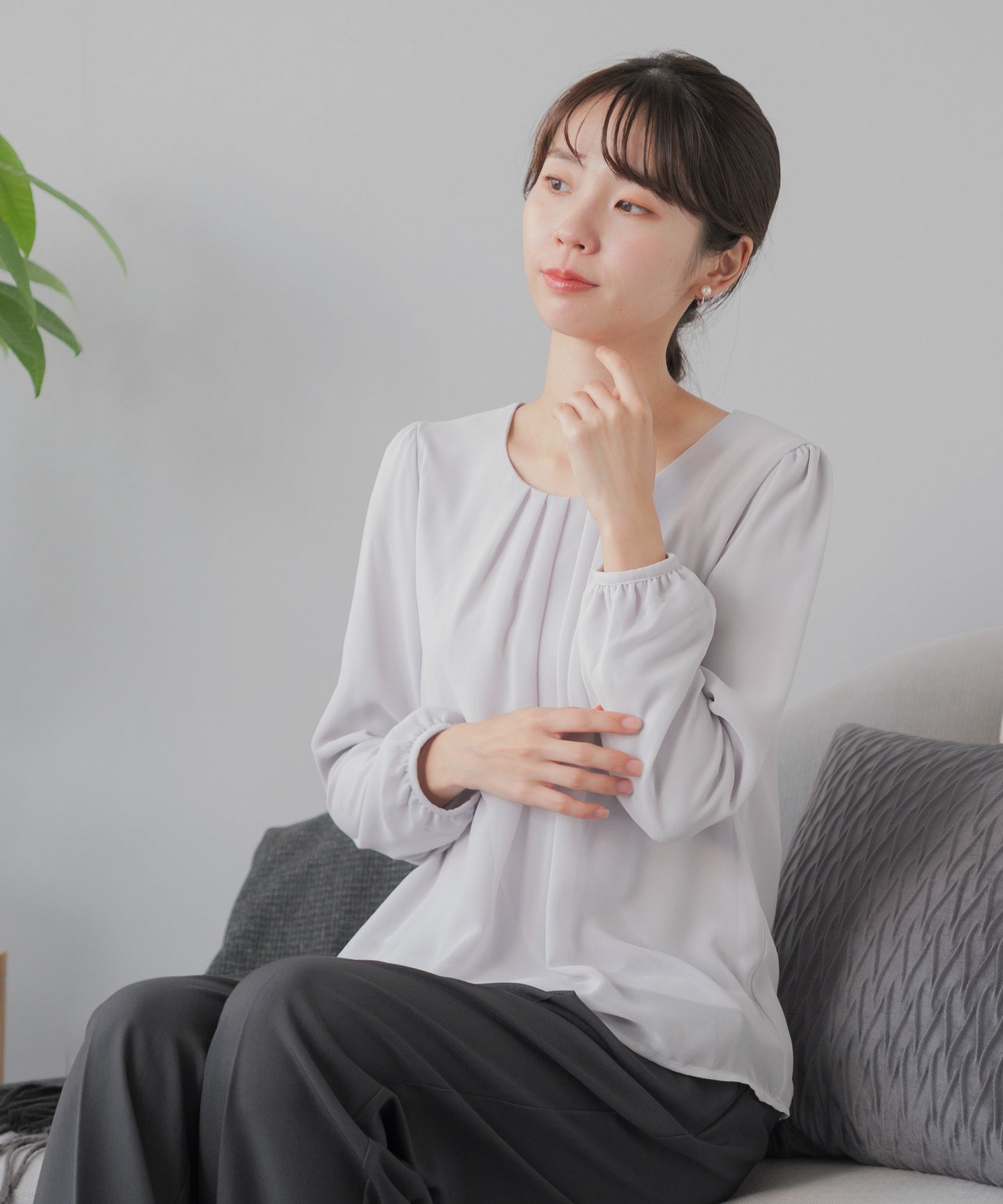 [Festinalente] 裏起毛 長袖 タックブラウス