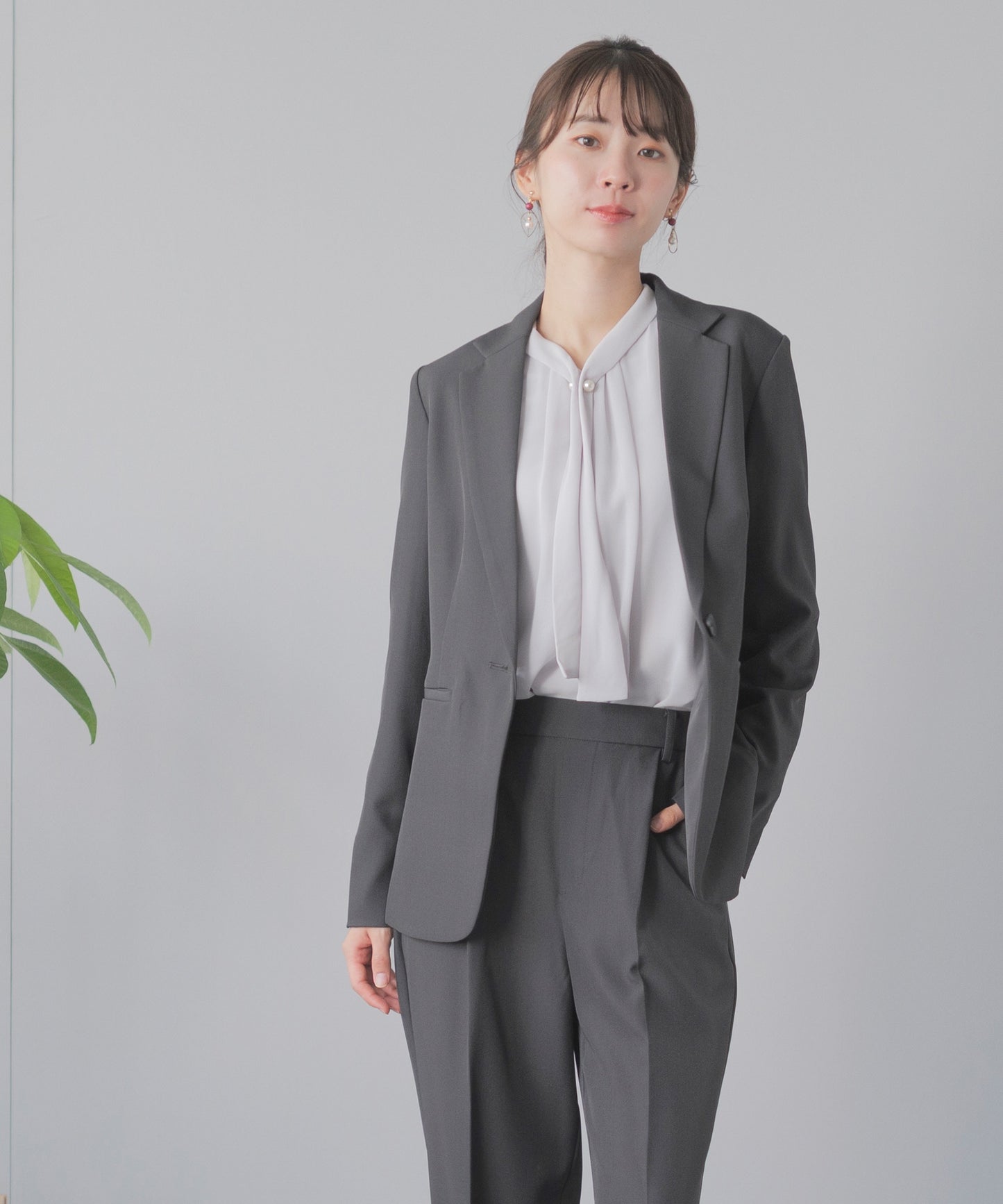 [Festinalente] 裏起毛 長袖 パールボウタイブラウス