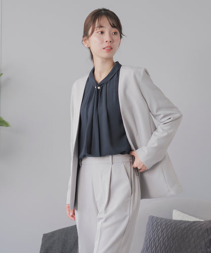 [Festinalente] 裏起毛 長袖 パールボウタイブラウス