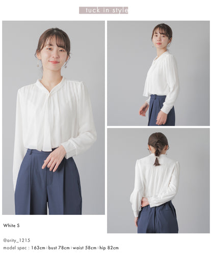 [Festinalente] 裏起毛 長袖 パールボウタイブラウス