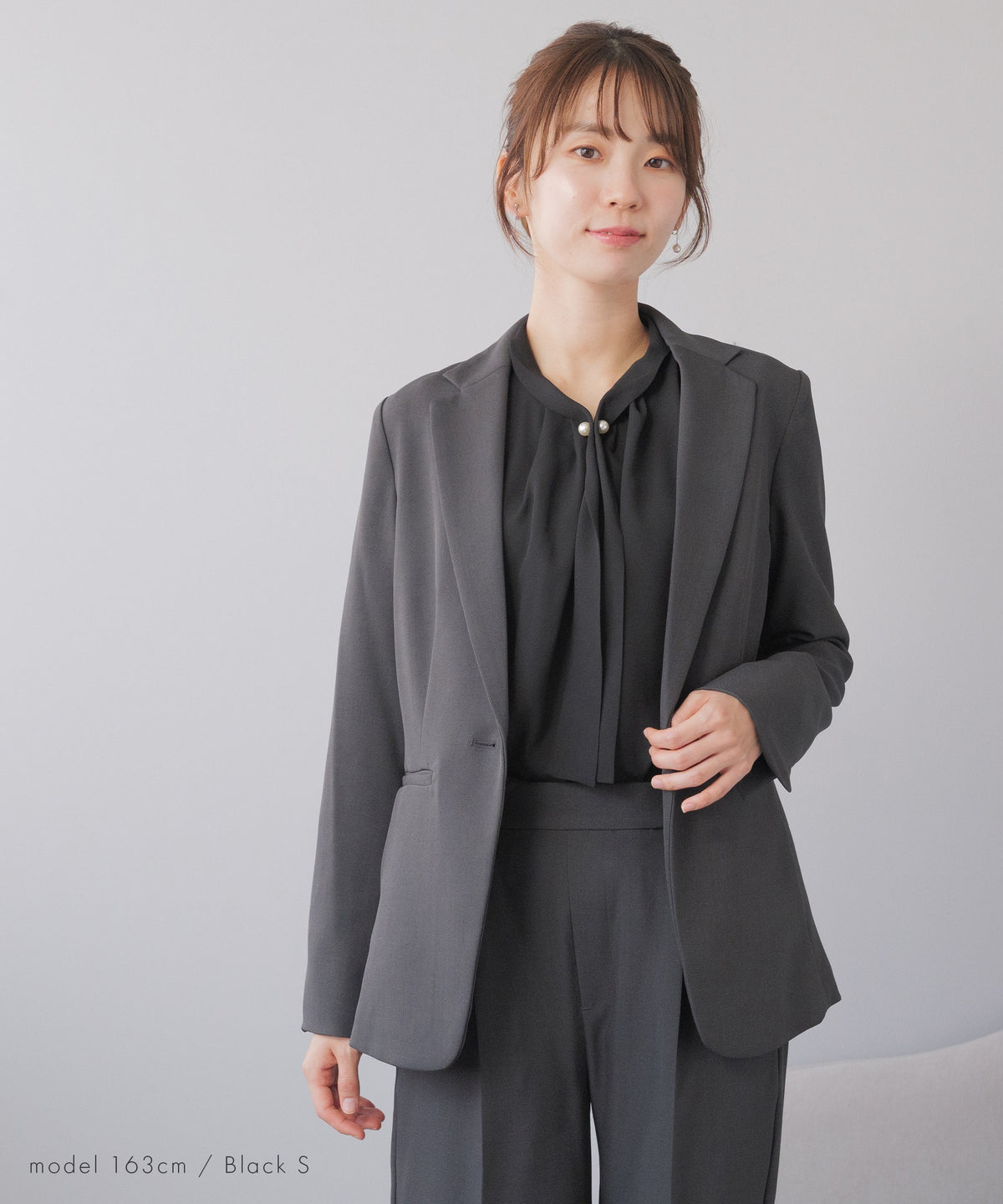 裏起毛 長袖 パールボウタイブラウス