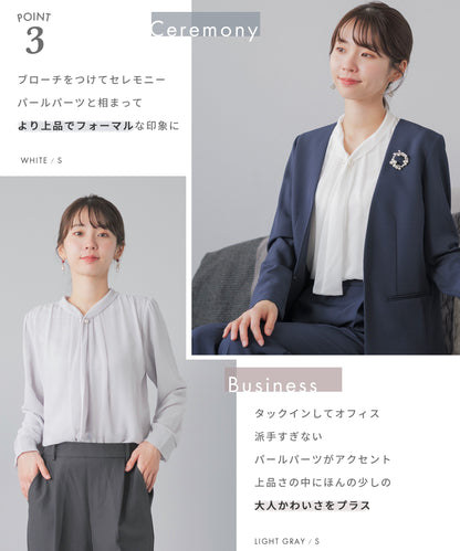 [Festinalente] 裏起毛 長袖 パールボウタイブラウス