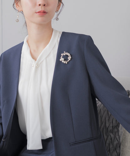 [Festinalente] 裏起毛 長袖 パールボウタイブラウス