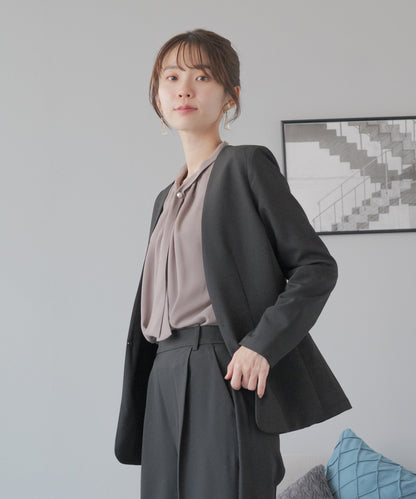 裏起毛 長袖 パールボウタイブラウス