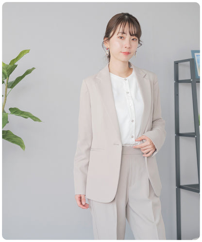 [Festinalente] 裏起毛 長袖 マットサテン バンドカラーシャツブラウス