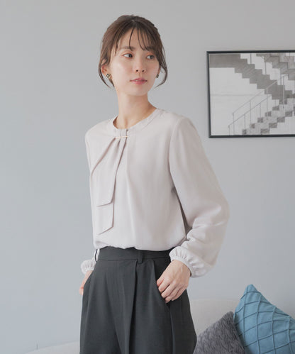 裏起毛 ゴールドバー ボウタイブラウス