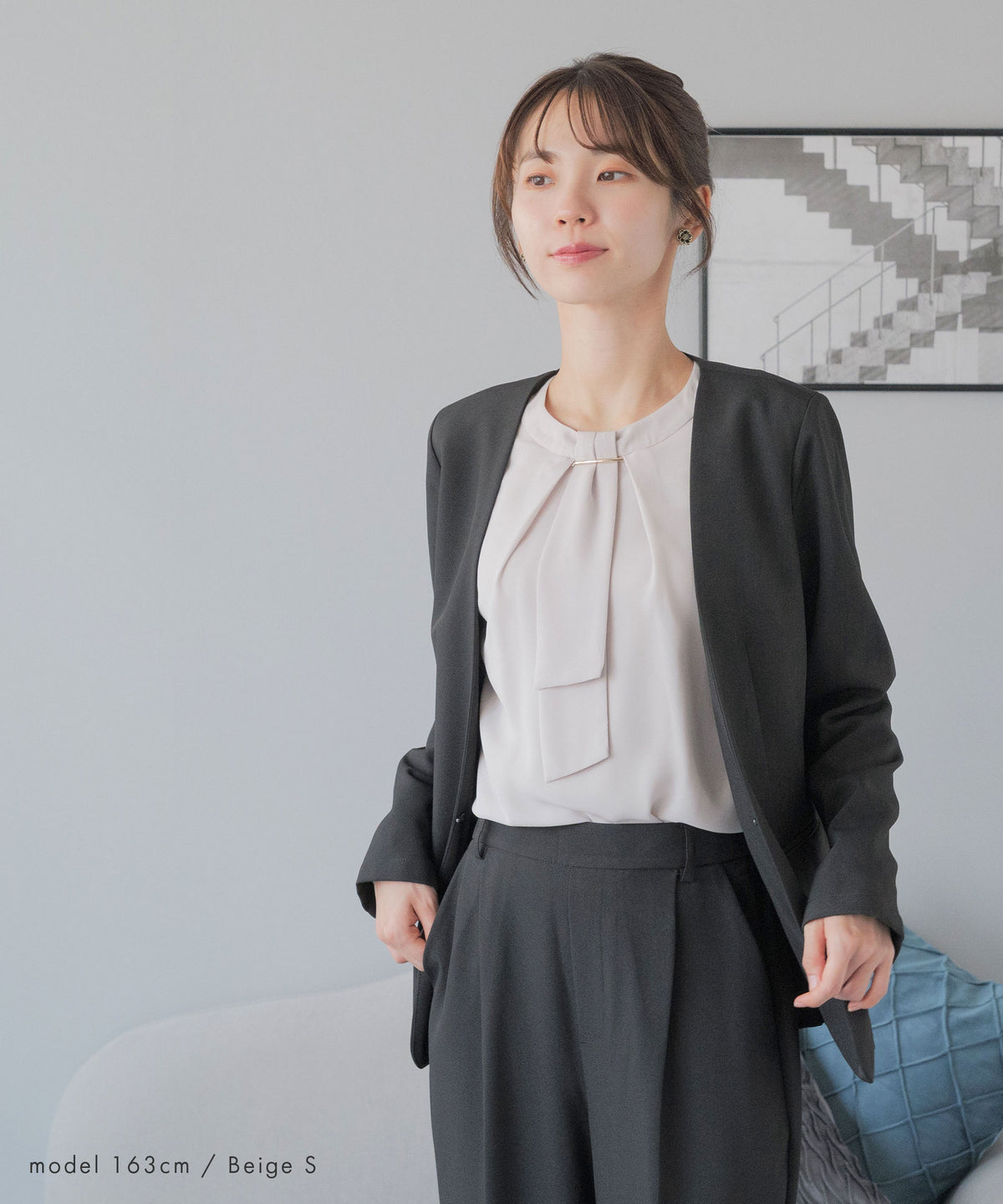 裏起毛 ゴールドバー ボウタイブラウス