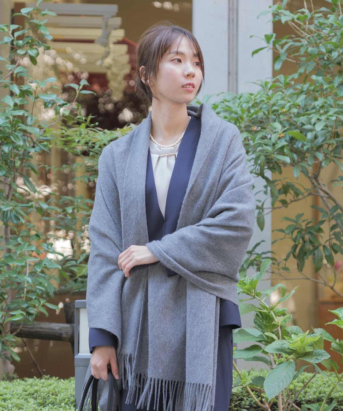 裏起毛 ゴールドバー ボウタイブラウス