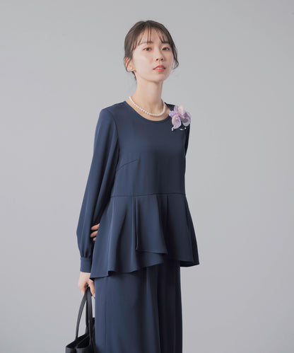 ペプラムブラウス×ワイドパンツ セレモニースーツ