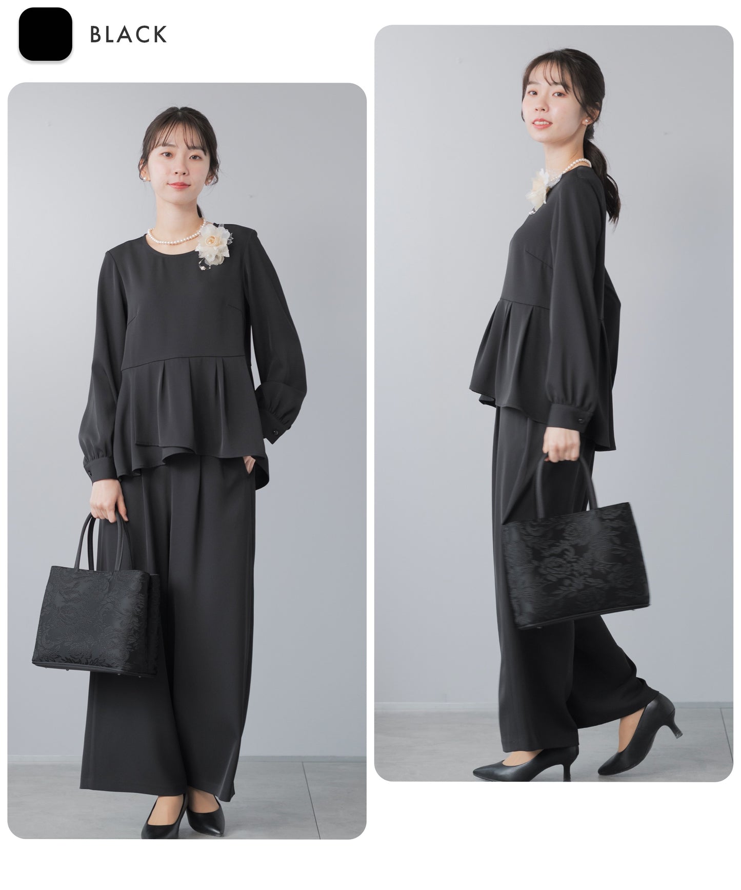 ペプラムブラウス×ワイドパンツ セレモニースーツ