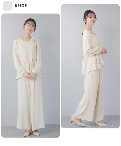 ペプラムブラウス×ワイドパンツ セレモニースーツ