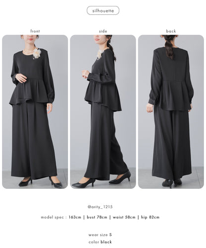 ペプラムブラウス×ワイドパンツ セレモニースーツ