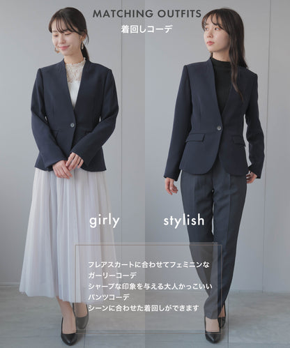 ウォッシャブル ノーカラー ジャケット