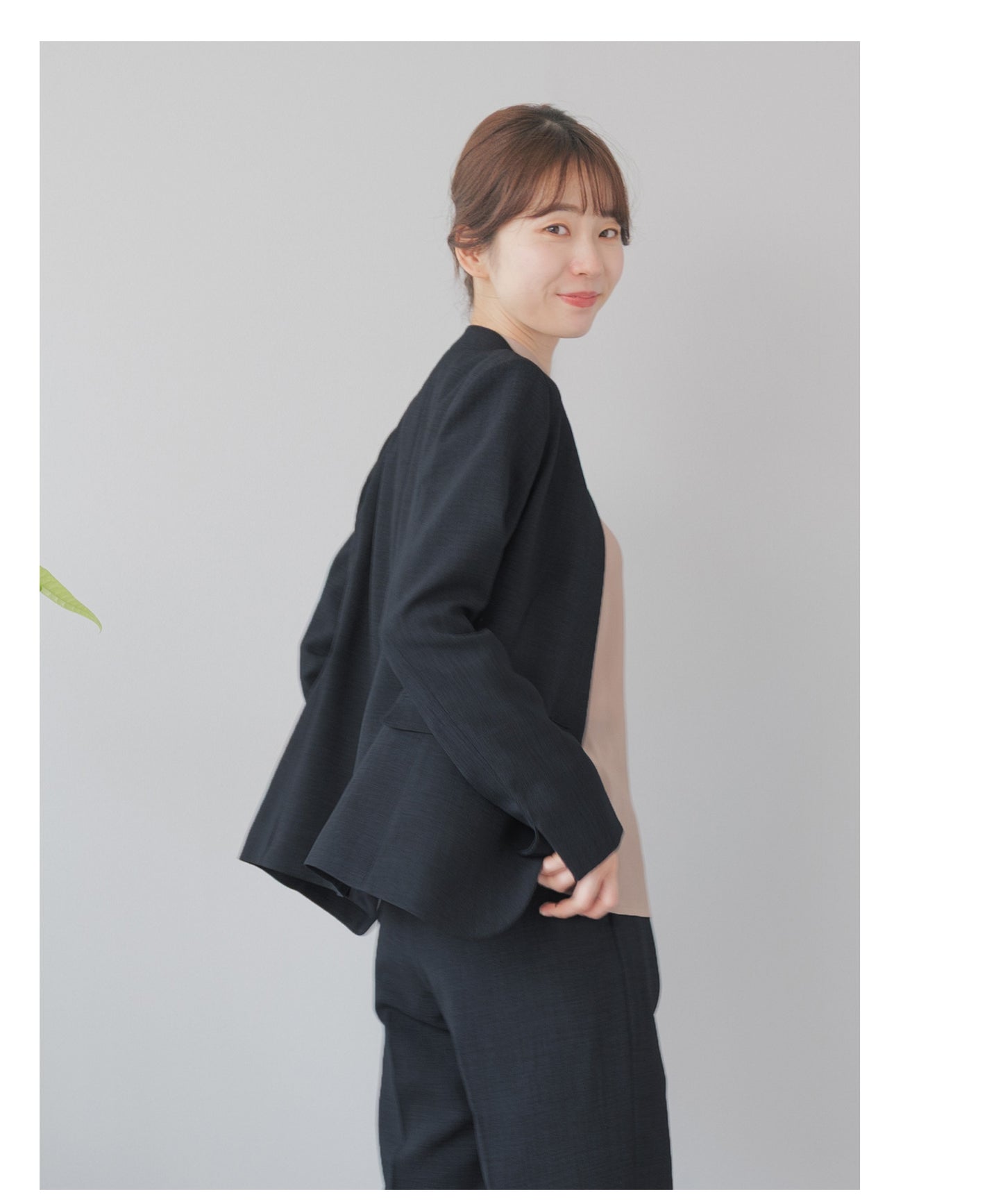 リネンライク ノーカラージャケット