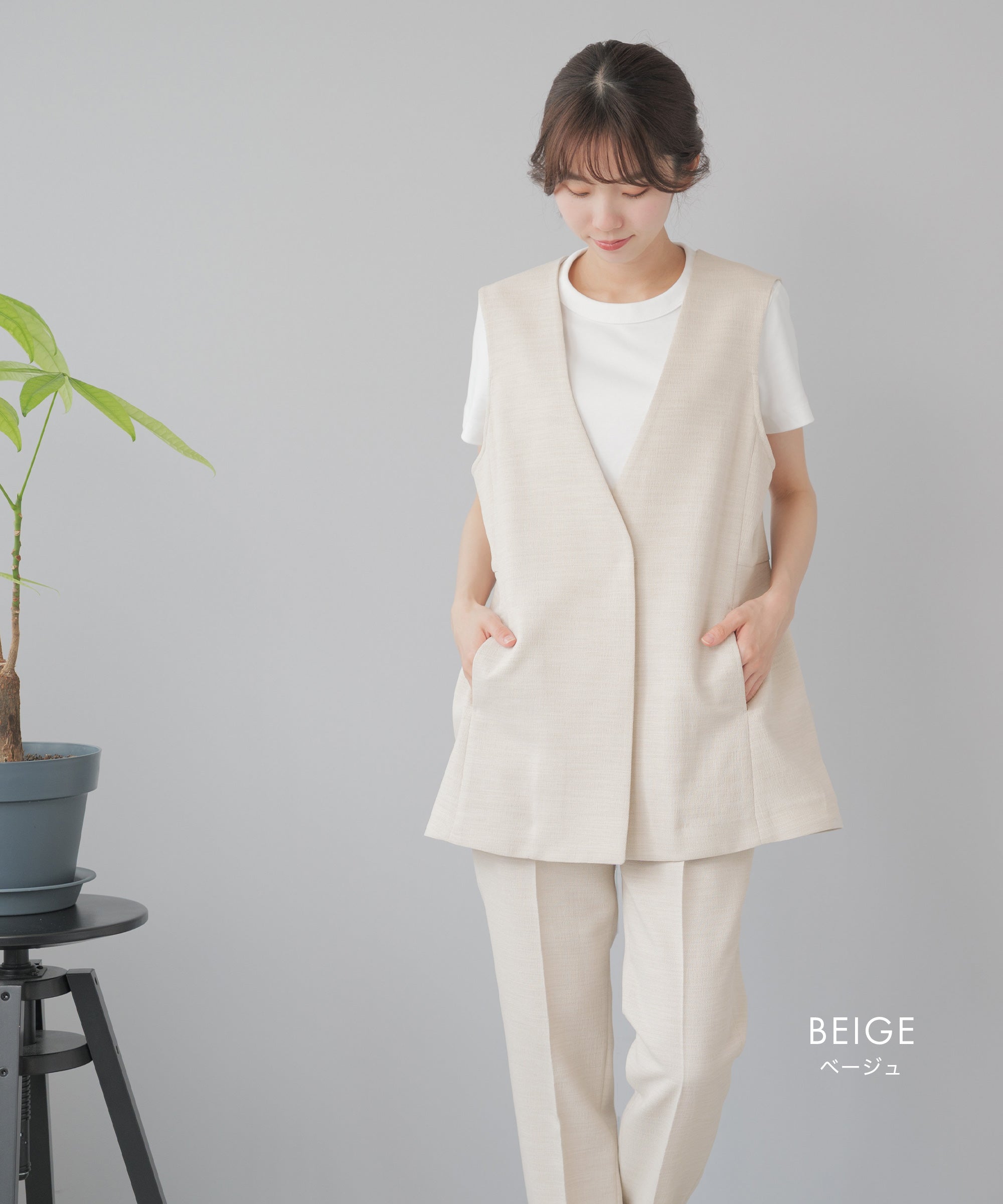 【美品 2024SS 完売品】レキップ リネンストレッチジレ ベージュ 38 セール】 ライトリネンストレッチ ジレ （ベスト