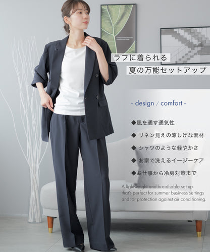 リネンライク 半袖ダブルジャケット セットアップ