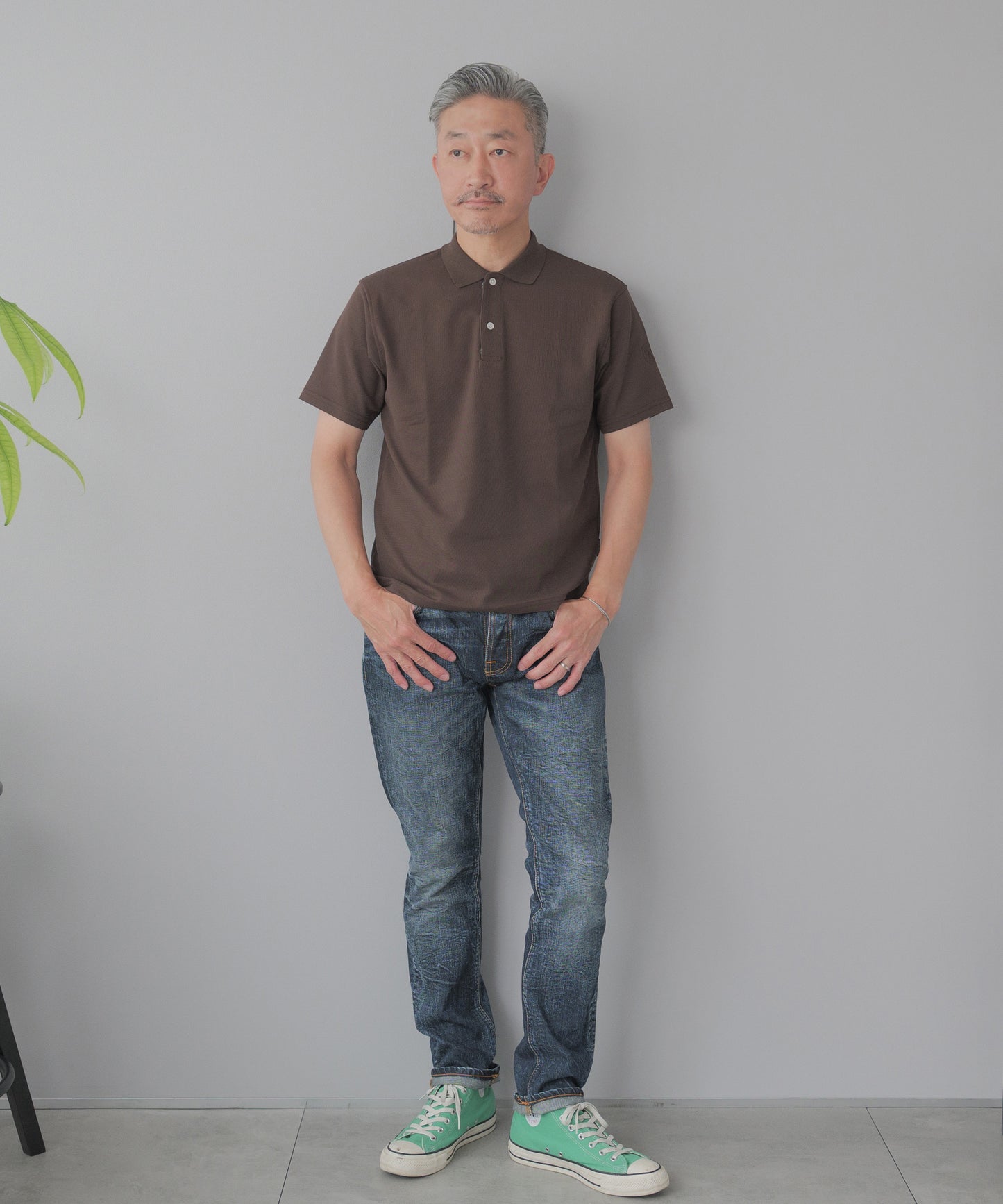 [stanley blacker] ロゴ入りカノコニットポロシャツ