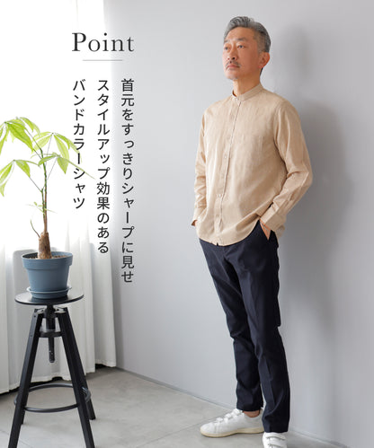 [stanley blacker] バンドカラーシャツ 長袖 コットンリネン