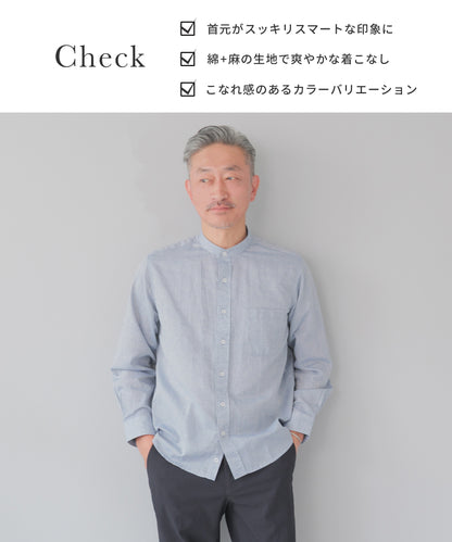 [stanley blacker] バンドカラーシャツ 長袖 コットンリネン