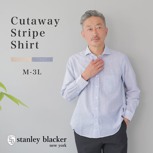 [stanley blacker] カッタウェイストライプシャツ 長袖 コットンリネン