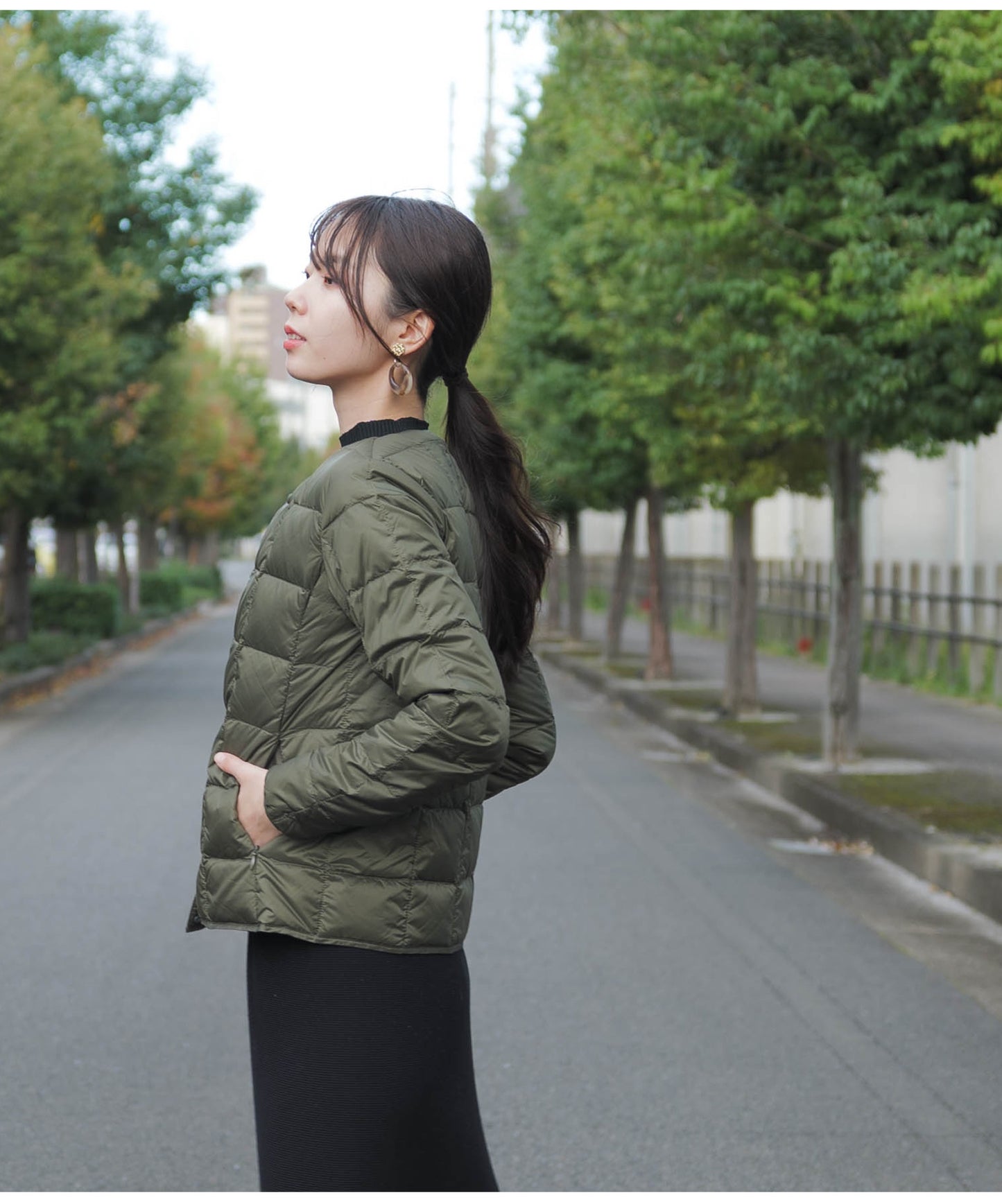 ベーシック クルーネックボタン インナーダウンジャケット（TAION-W104)