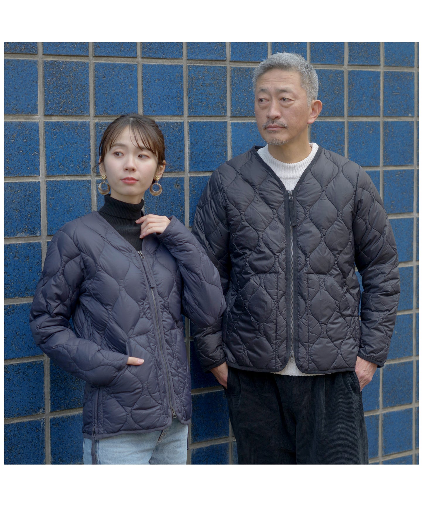 [TAION]ダウンジャケットVネックユニセックス（TAION-101ALSZML-1)