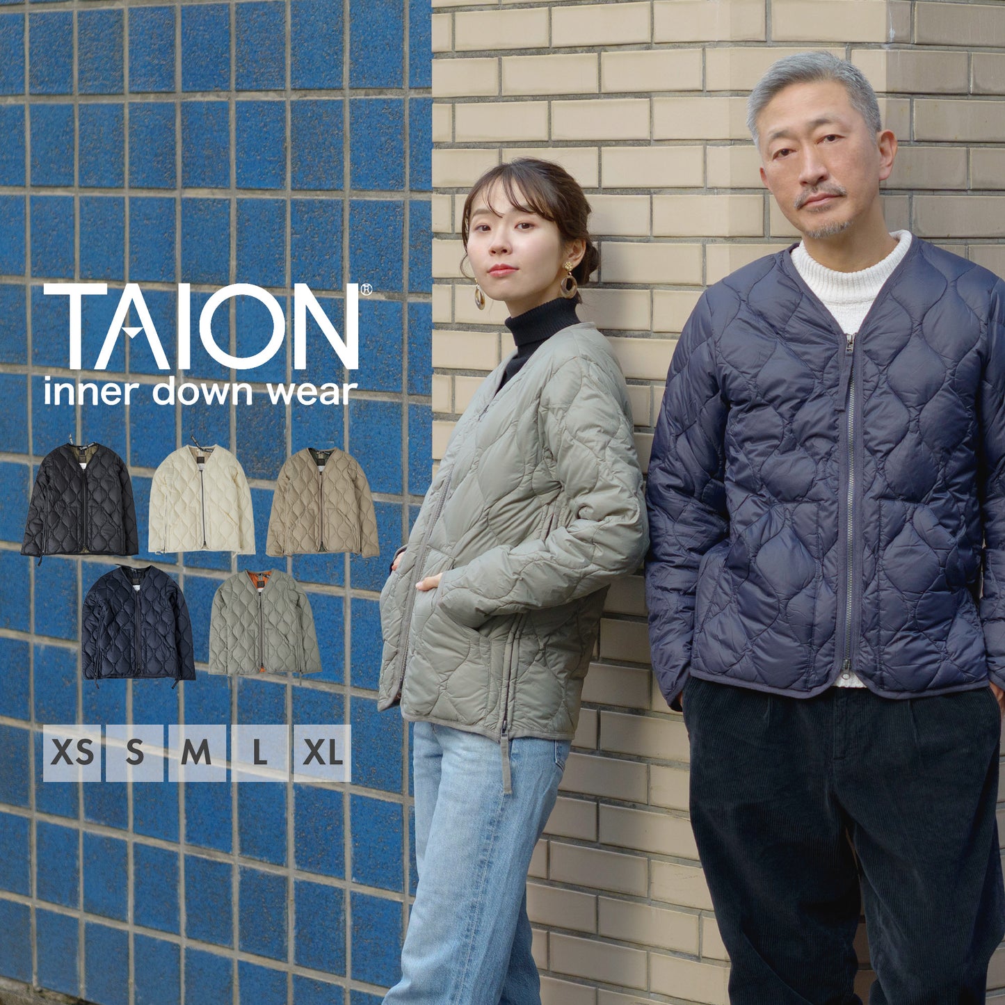 [TAION]ダウンジャケットVネックユニセックス（TAION-101ALSZML-1)