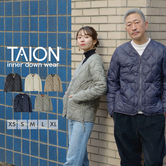 [TAION]ダウンジャケットVネックユニセックス（TAION-101ALSZML-1)